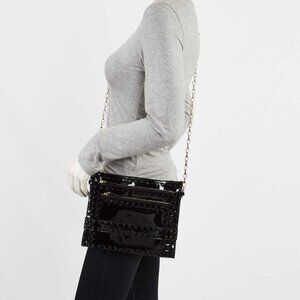 Valentino Black Patent Leather Rockstud Triple Zip Crossbody Bag